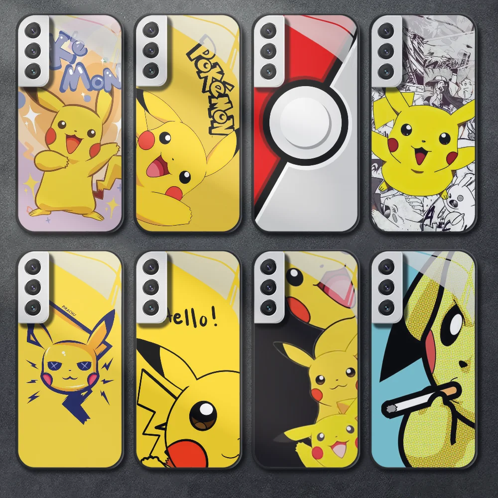 Чехол для телефона из закаленного стекла Pokemo Pikachu, милый чехол для Samsung Galaxy A 12 13 14 32 33 52 53 54 71 S 20 21 FE 22 23 Ultra Plus