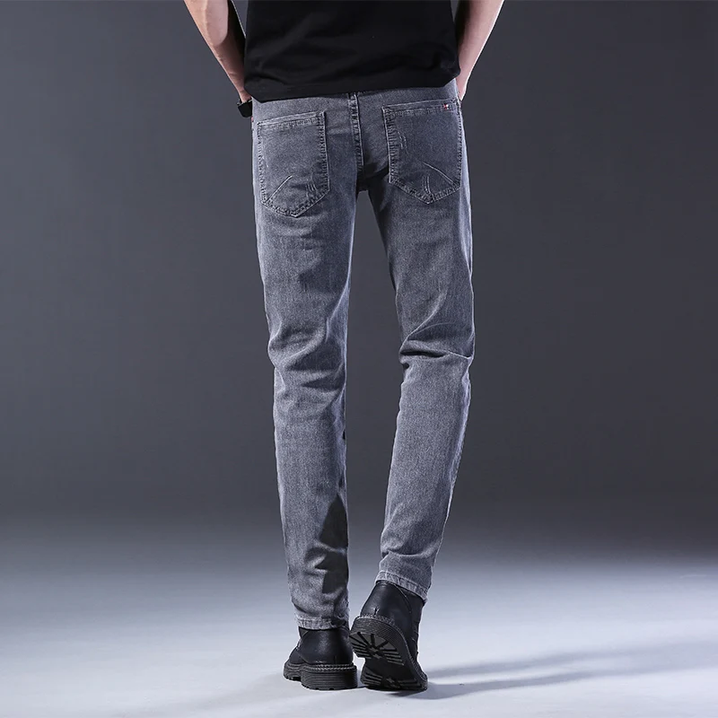 Men Comfortable Cotton Fashion European American Style Stretch Jeans Luxury Men's Denim Pants Slim Straight Grey Denim Pants 4