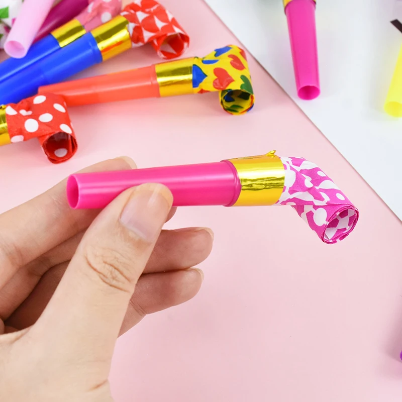 Colorful Blowout Whistle Blow Roll Toy Kids Birthday Party Favors Gifts Cheer Props Pinata Filler Baby Shower Supplies 10/100PCS