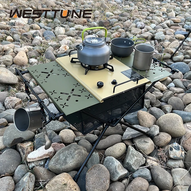 WESTTUNE Camping Table with IGT Stove Portable Aluminum Alloy Folding Table with Accessories Multifunctional Outdoor Tables 1