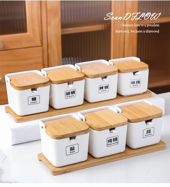 Kitchen Plastic Spice Container Durable Food Storage Container for Salt Sugar Spice Pepper Double Cover, Size: 14.5