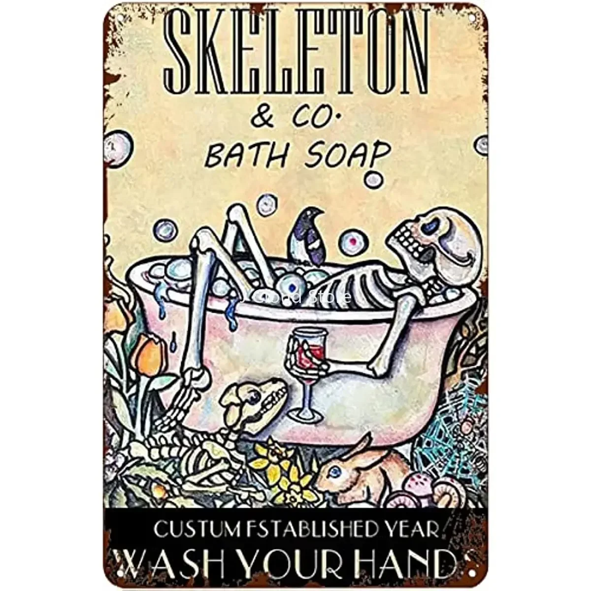 

Skeleton Co and Bath Soap Wash Your Hands Vintage Metal Tin Sign for Street Garage Family Cafe Bar Farm Wall Decoration Crafts