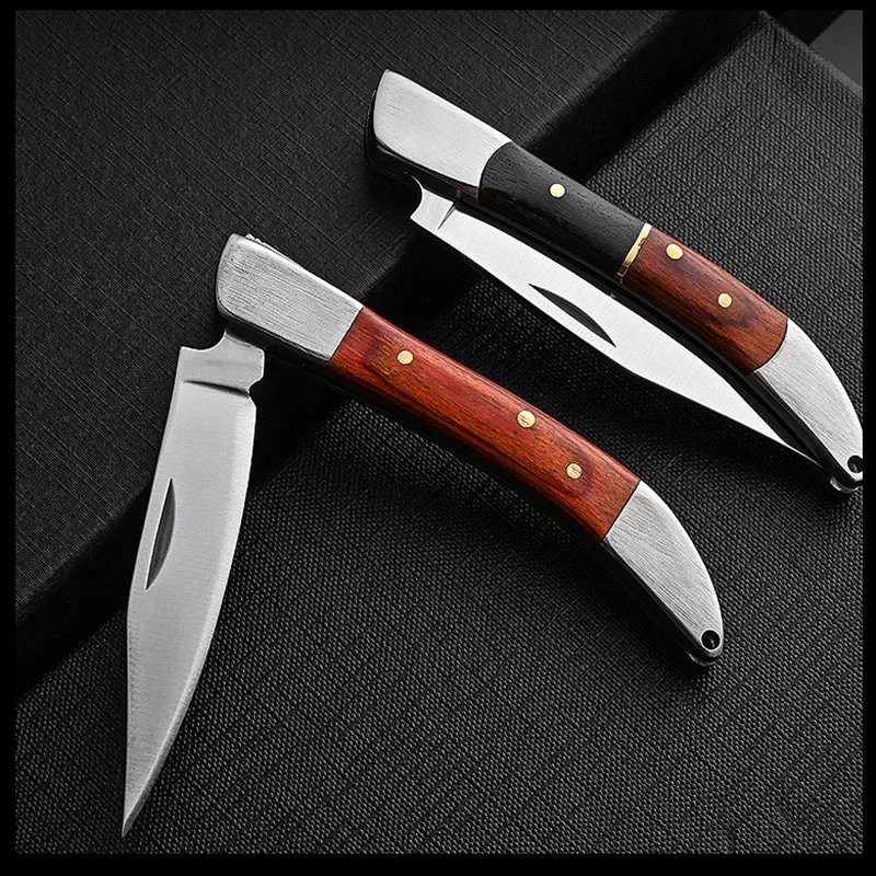 Folding knife Stainless steel Mini kitchen keychain Sharp blade Wood handle Pocket paring peeling knife Edc camping survival