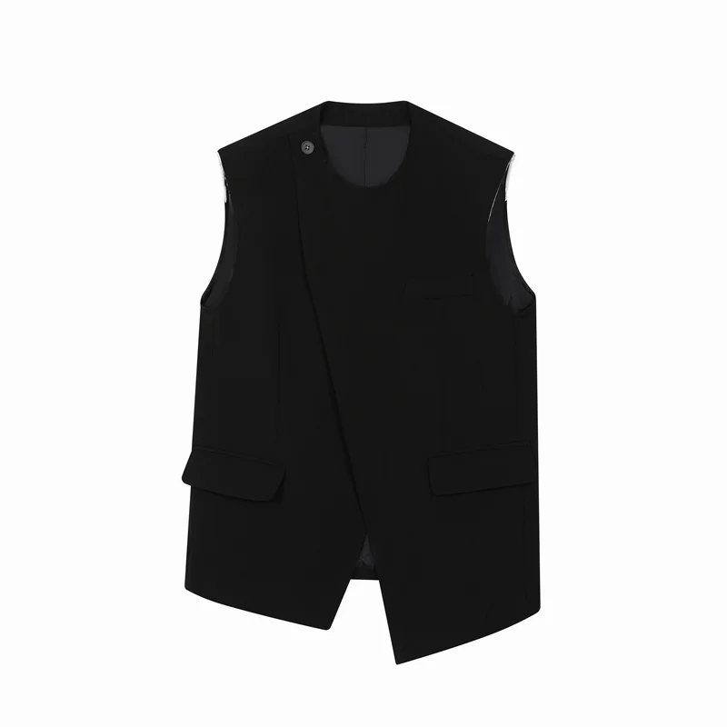 Fashion Men Vests O Neck Sleeveless Irregular Waistcoats Solid Color Streetwear Korean Style Men Casual Suit Vests
