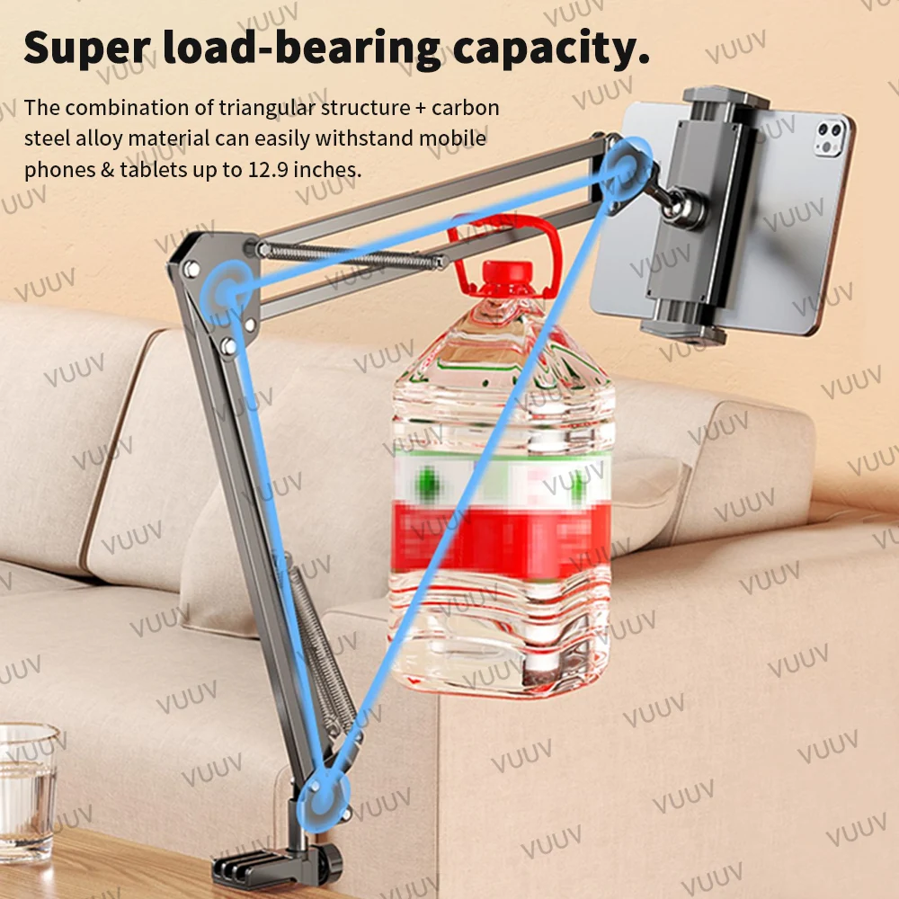 Adjustable Bed Tablet Stand for 4-12.9 inches Mobile Phones Tablets Aluminum Arm Bed Desk Tablet Mount Support for iPad Mini — view 3