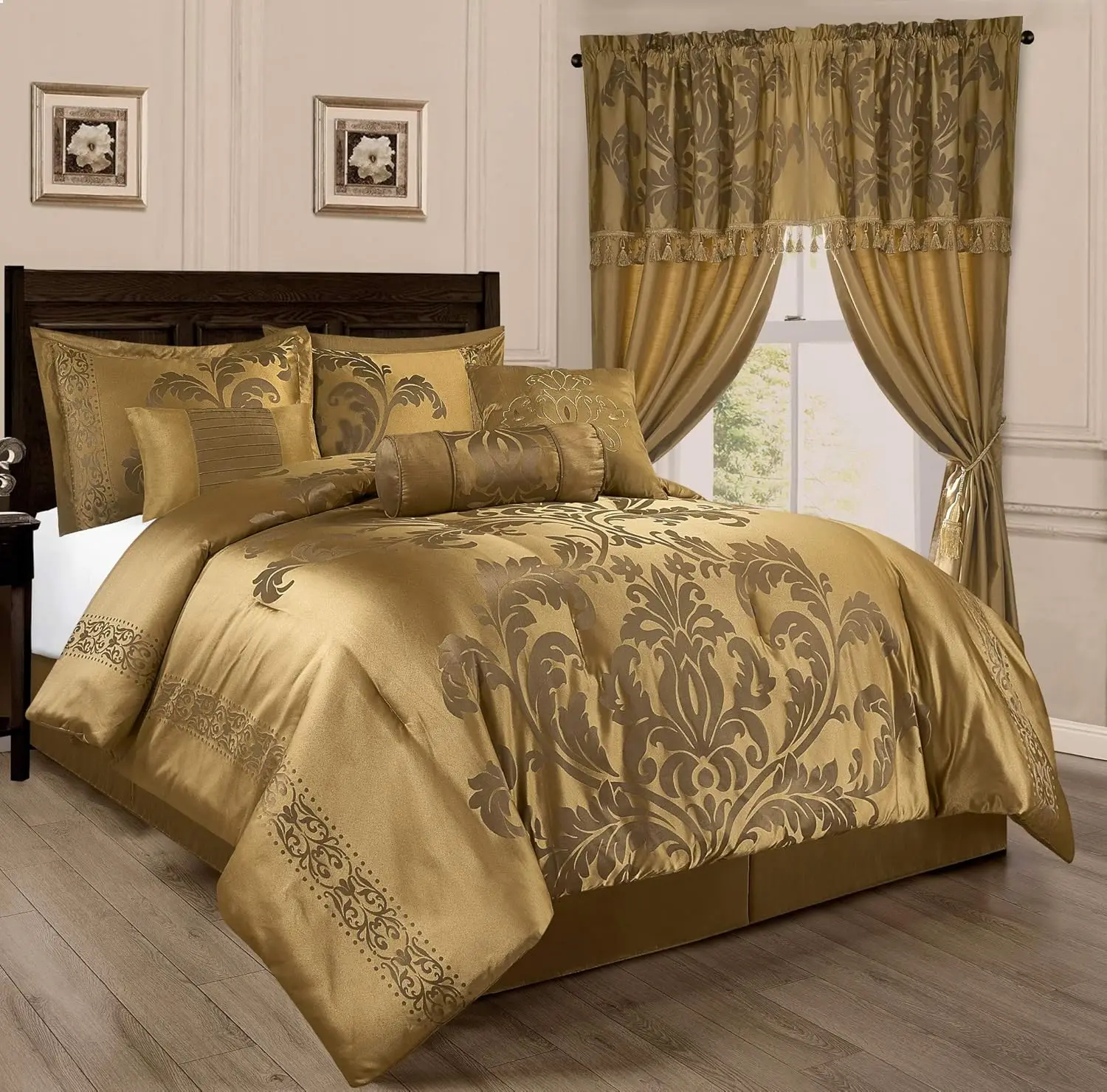 6-Piece Brown & Gold Jacquard Quilt Set | King/Cal King Luxury Bedding