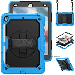 Versatile Kickstand Shockproof iPad Case with Pencil Holder, Screen Protector & Shoulder Strap for iPad Air 3 10.5 inch (Light blue)
