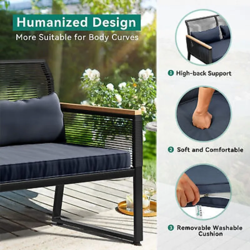 Patio Loveseat Wicker Outdoor Furniture All Weather Rattan Conversation Loveseat 5