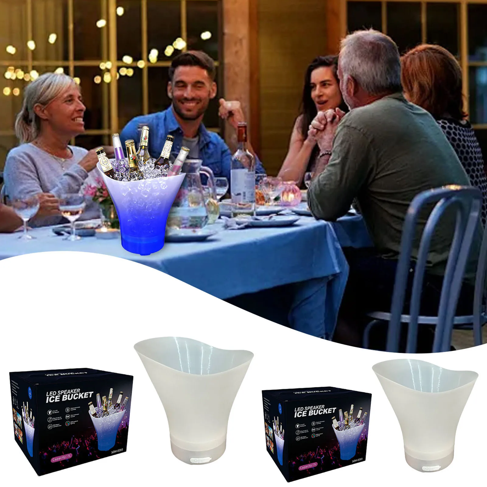 Light 7 Color Ice Bucket Subwoofer Wine Barrel LED Light Small Speaker Camping Ice Buckets LED Storage Containers Supplies