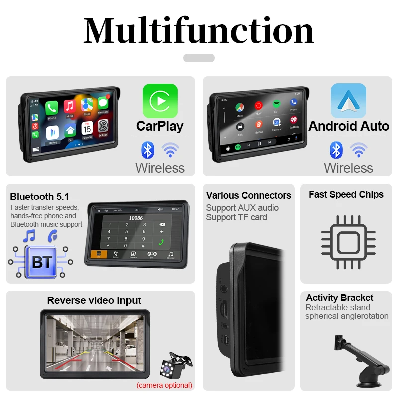 7inch Car Radio Portable Multimedia Video Player With Wireless CarPlay Android A