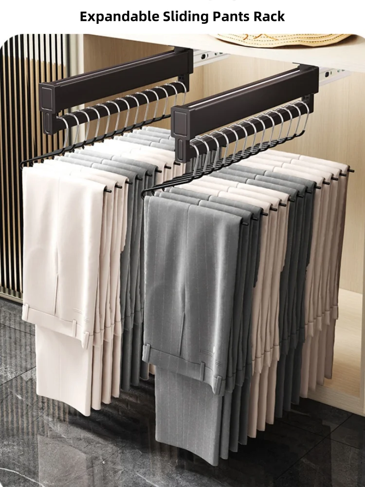 Expandable Sliding Pants Rack Aluminum alloy Wardrobe Clothes Rack Wall-mounted Retractable organizer Collapsible Drying Holder 6