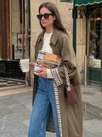 TRAF Mode Femme Long Trench Coat Rétro Lâche Manteau Boutonné Automne et Hiver Revers Haute Rue Tempérament Manteau 2