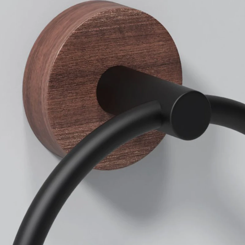 Aluminum Walnut Wood Towel Ring Hand Towel Holder for Bathroom Rack Hanger for Kitchen Wall Mount Heavy Duty Storage