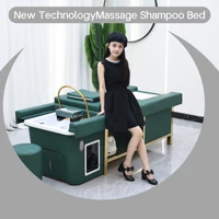 Table de massage thaïlandaise au design moderne, lit de lavage électrique, équipement de spa capillaire, lit de lavage inclinable pour salon de coiffure avec lavabo en céramique et repose-pieds 2