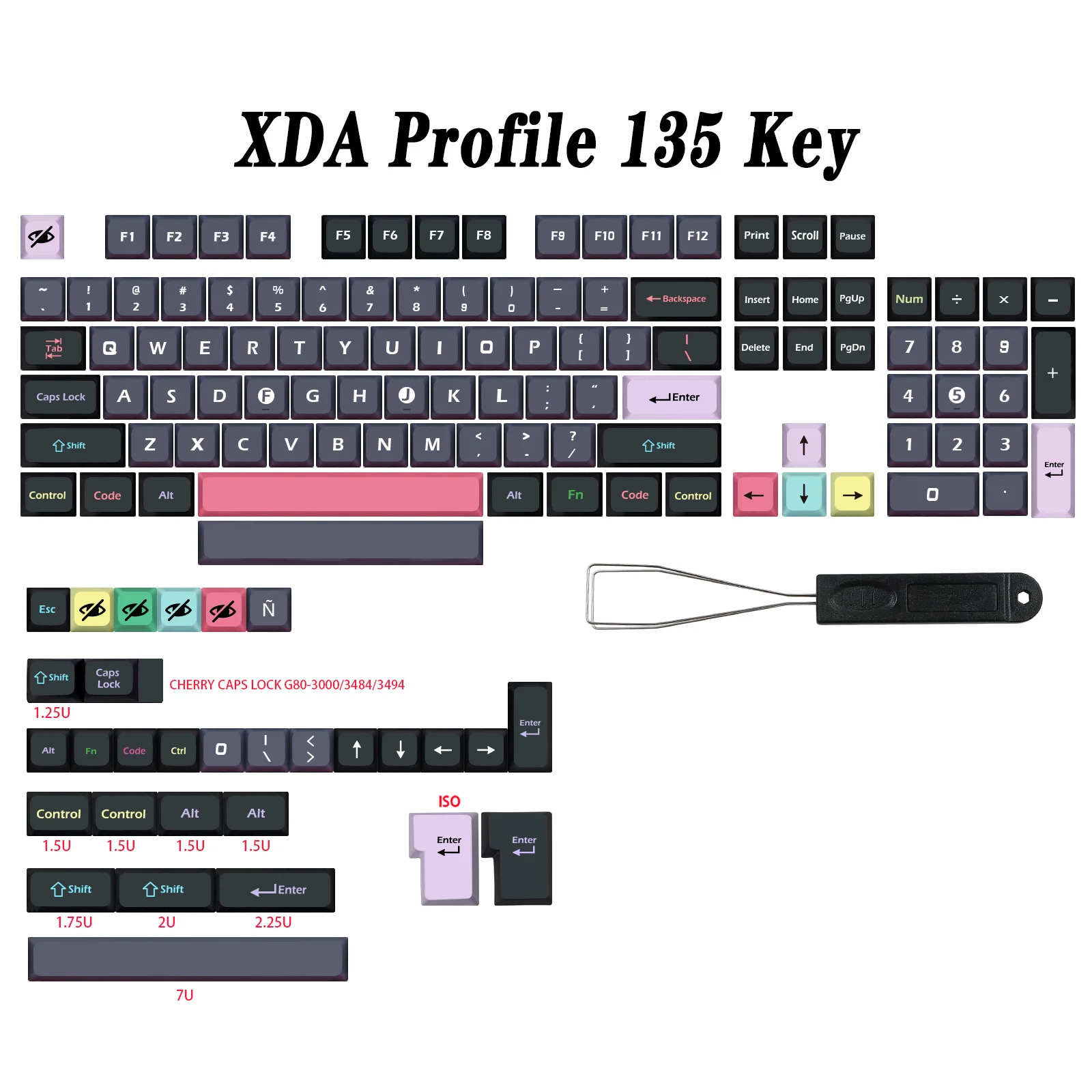 Chaves Drácula Keycaps Xda Dye-sub Tampão Chave para Dz60 Rk61 Gk64 68 75 84 980 104 Teclado Mecânico Gmk Iso Keycap 7u Barra de Espaço 135