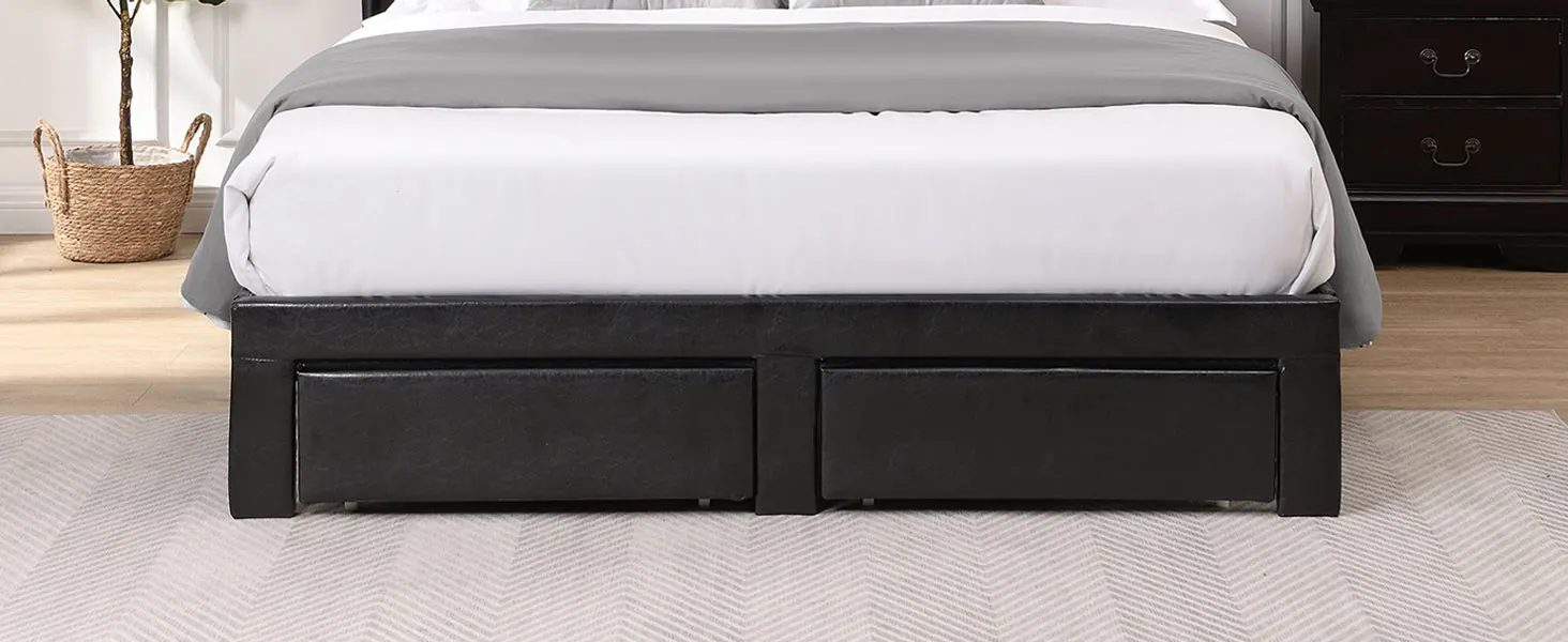 Description Picture 3 of itemUpholstered Bed Frame Queen Size with Headboard, Platform Queen Bed Frame with Storage Drawers & Charging Station, No Box Spring