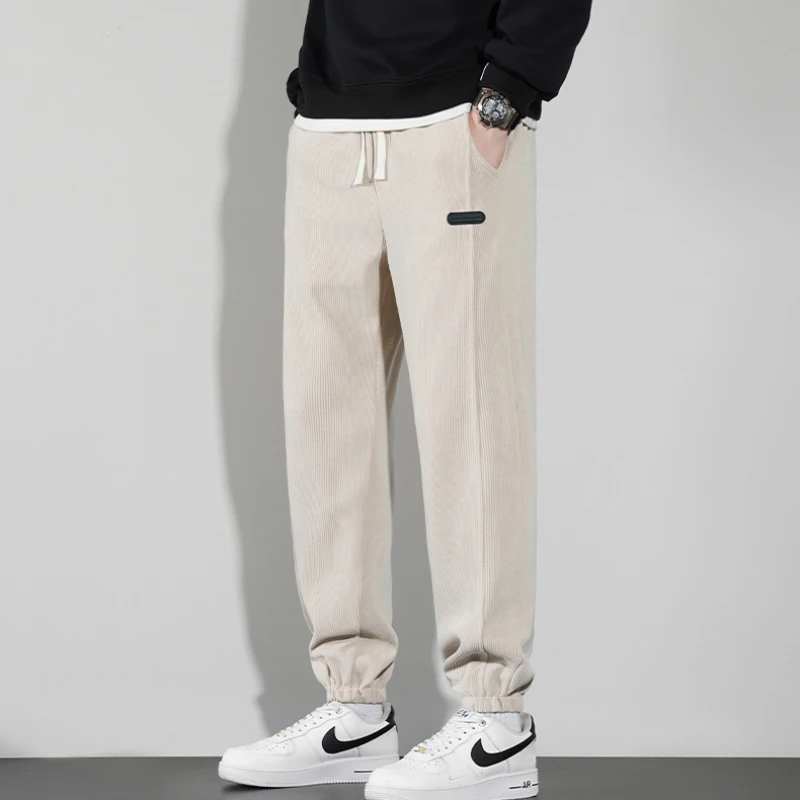 Men's Autumn and Winter New Patchwork Pockets Drawstring Ankle Tie Fashion Solid Color Loose Harlan Versatile Casual Pants