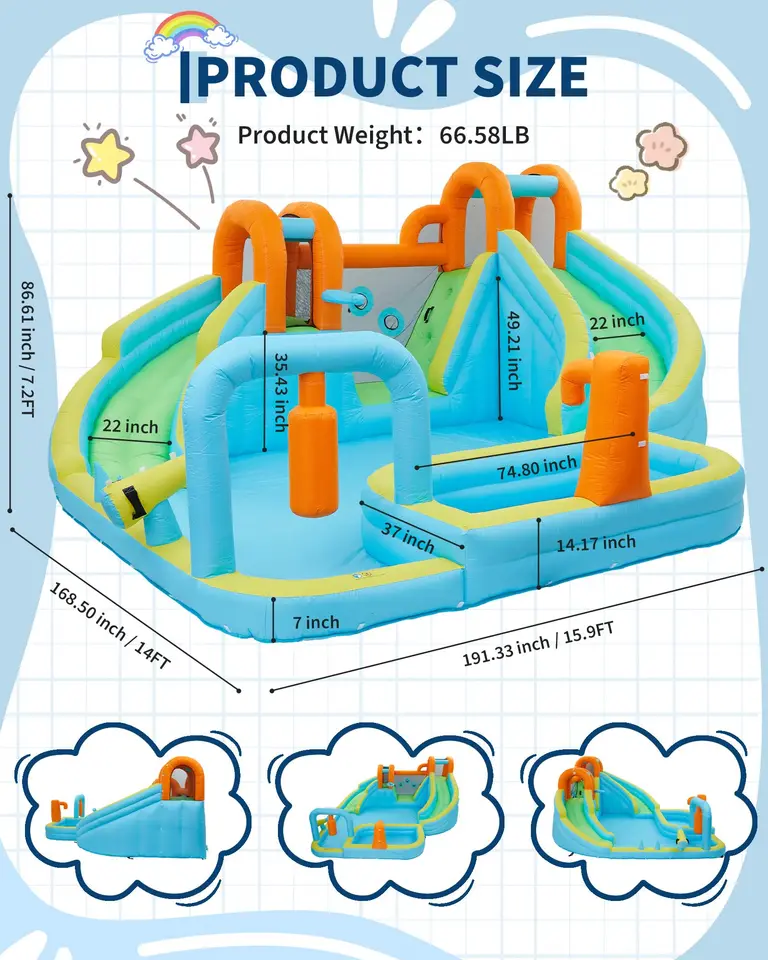 10 in 1 Kids Inflatable Bounce House Water Slide