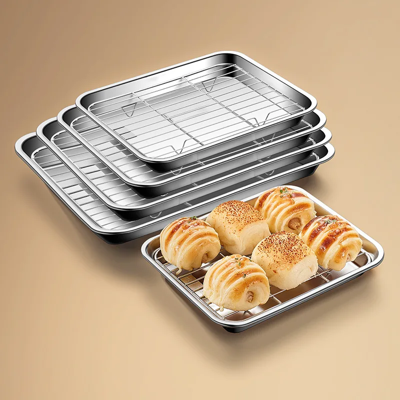 

Rectangular Food Storage Trays with Rack Stainless Steel BBQ Bakinig Pan Nonstick for Oven Dishwasher Kitchen Gadget