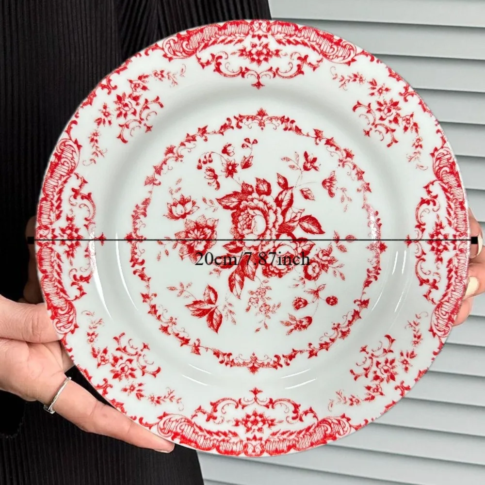 Set da Pranzo Retrò Nordico con Motivo Floreale, Piatto in Ceramica Elegante, Piatto Poco Profondo di Lusso Raffinato per Ristorante - immagine 6