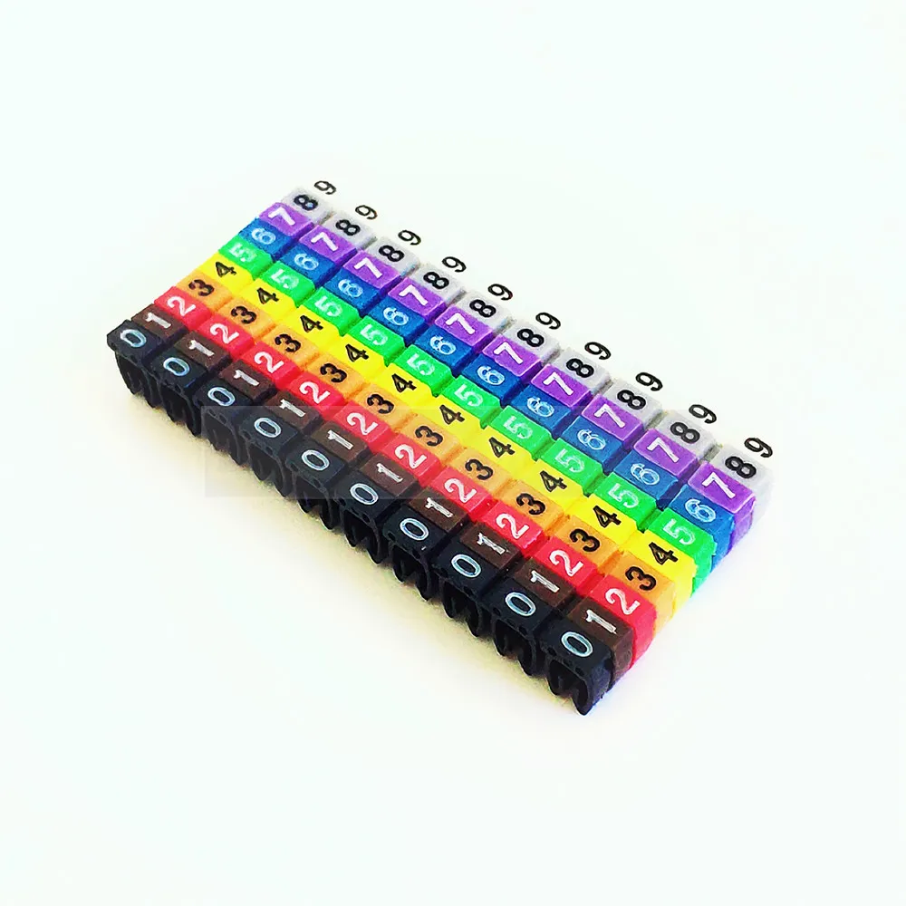 플라스틱 케이블 마커 라벨 EC-0 와이어 마커, 컬러 PVC 케이블 마커 절연 마커, 0-9 케이블 번호, 크기 1.5 sqmm