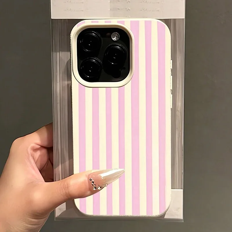 Elegant Pink Vertical Striped Lichee Pattern Phone Case