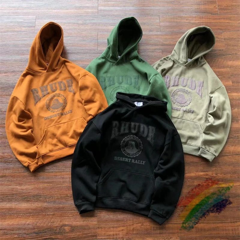 

Puff Print Rhude Hoodie For Men Women 1:1 Best Quality Casual Oversized Fleece Pullovers