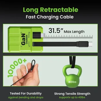 （2PCS）W&O 4-in-1 GaN 120W Fast Charger Retractable USB-C & Lightning Cable Folding Adapter iPhone 16 iPad MacBook Multi-Device 5