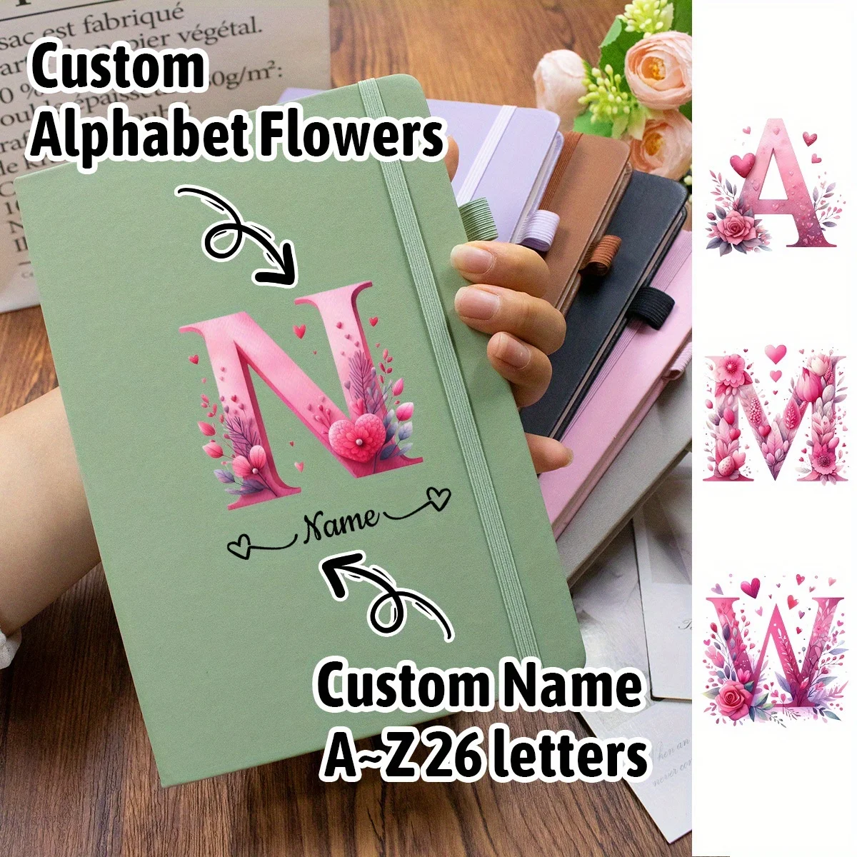 Personalized Floral Alphabet Journal - Elegant Custom Notebook for Women and Special Occasions