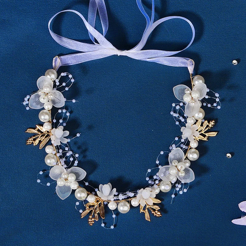 New Chinese Retro Bridal Hair Accessories Handmade Beaded Hair Braiding Flower Headband Headdresses For Girlfriend