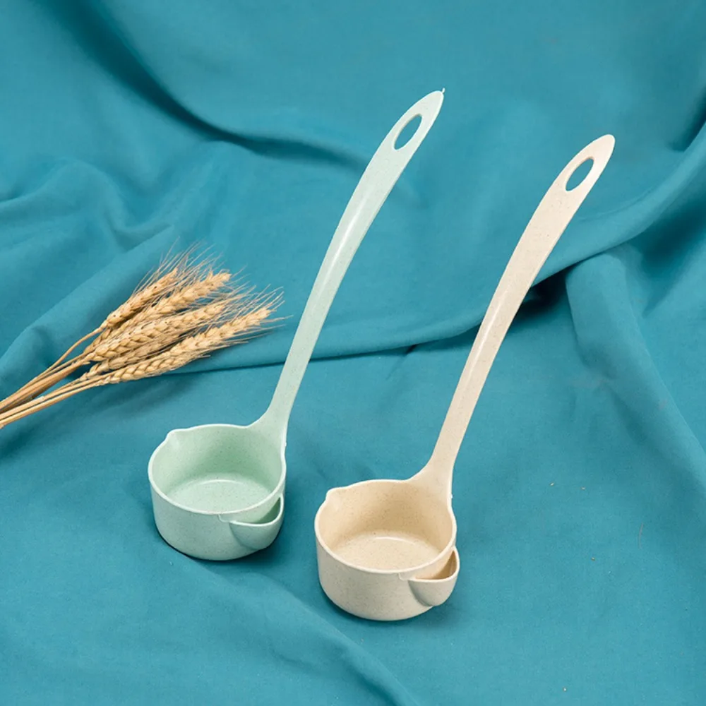 

Wheat Straw Oil Separator Spoon Eco-friendly Anti-scald Long Handle Soup Spoon Spout Filter Grease Spoon Hot Pot