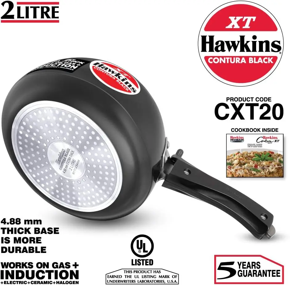 Contura CXT20 Extra Thick Hard Anodised Pressure Cooker for Gas,Induction and Electric Stoves, 2 litres, Black 2