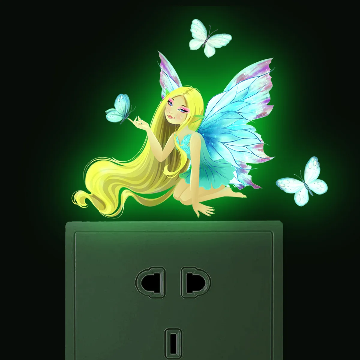 10*12cm Wall Stickers Fairy Butterfly Cartoon Wall Stickers Switch Sticker Luminous Stickers Room Decor Wall Stickers Self Adhes