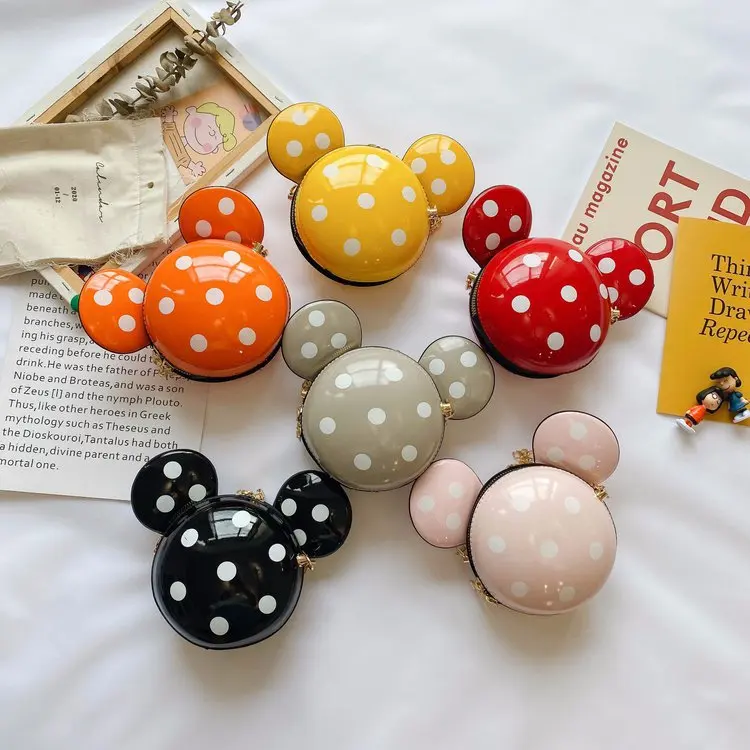 

2022 New Children's Mickey Minnie Mouse Shape Polka Dot Coin Purse 4-7y Cute Fashion PU Messenger Bag Baby Gift Girls Bags