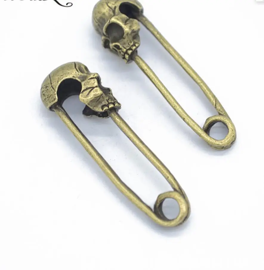 15 pcs 50*14mm DIY Assorted Antique Metal Skull Hand Safety Pin Charms Pendant for Crafting Jewelry Making Accessory F0174