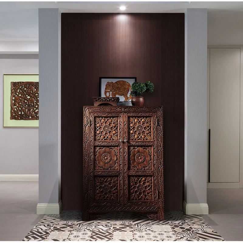 

Southeast Asian style solid wood retro entrance cabinet Thai living room furniture storage shoe cabinet