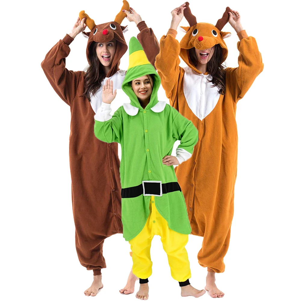 

Christmas Onesie Deer Brown Halloween Animal Kigurumi Pajamas Adult One-Piece Pijama Winter Cartoon Jumpsuit Sleepwear