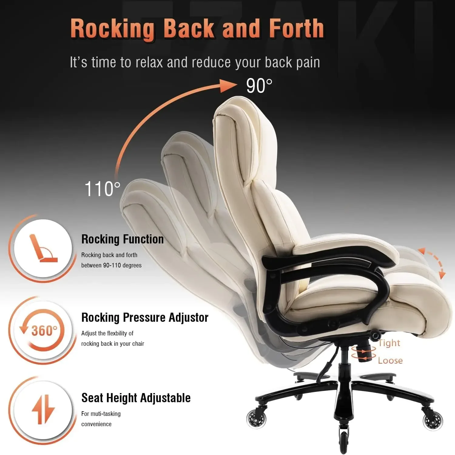 400lbs Office Chair AdjustableLumbarSupport HeavyDutyMetalBaseQuietRubberWheelsHighBack Large ExecutiveComputerDesk Swivel Chair 6