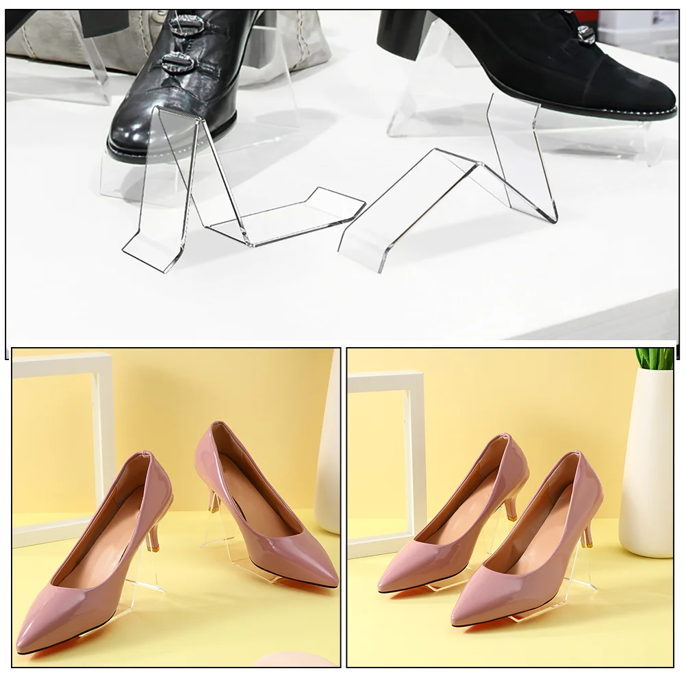 4 Pcs Shoes Retail Shop Display Rack Sandals Store Stand High Heel Transparent Acrylic Clear Shelf 6