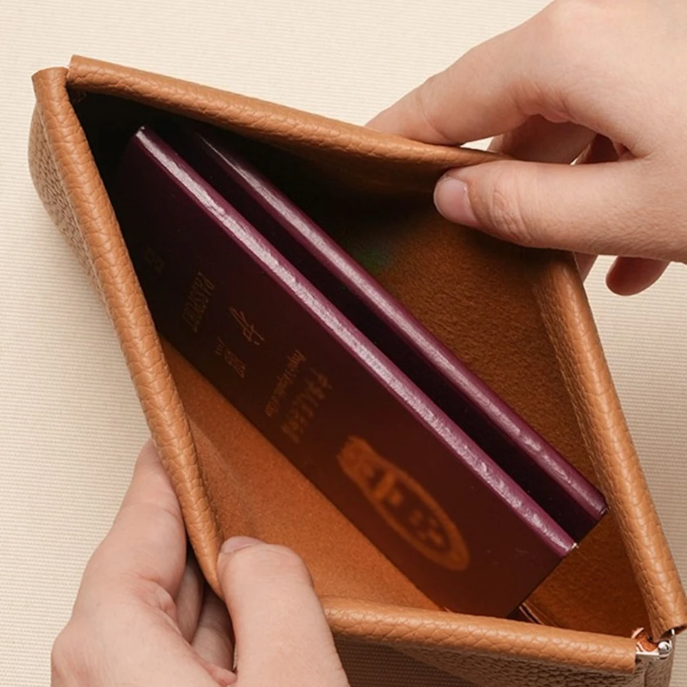 Self-closing First-layer Genuine Cowhide Long Wallet Passport Driver's License Document Holder Data Cable Cosmetic Bag Storage