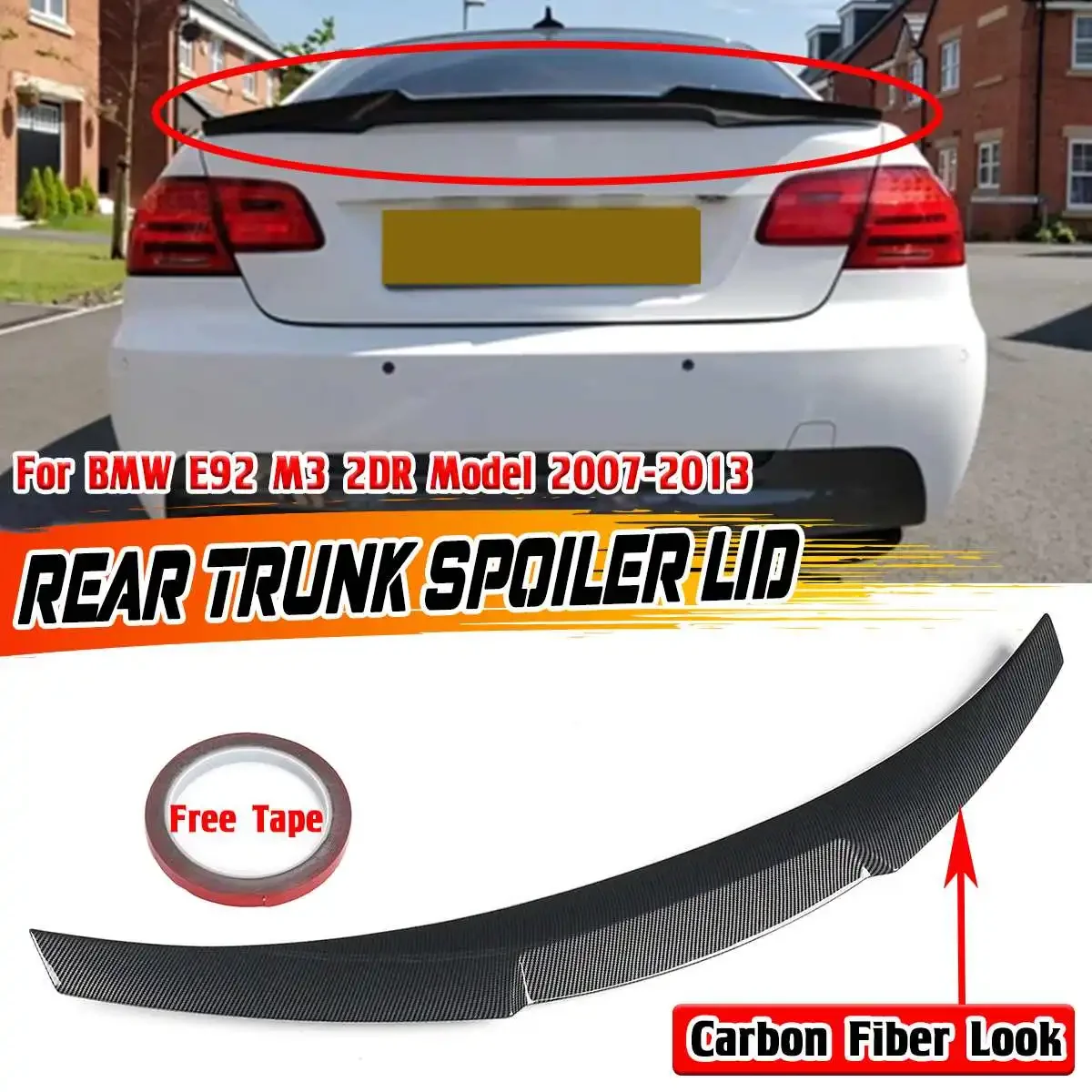 

Carbon Fiber Look/Black Car Rear Trunk Extension Spoiler Lid Wing For BMW E92 M3 2DR Coupe 2007-2013 ABS Rear Trunk Spoiler Wing