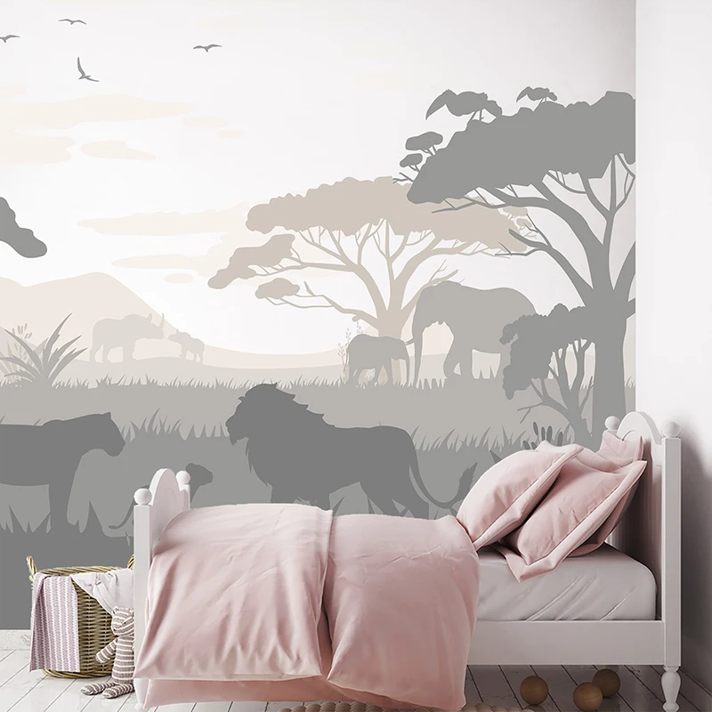 

Nordic Forest Safari Animals Lion Wall Mural Seamless Fabric Wallpaper Self-Adhesive Waterproof Wear-resisting Wall Stickers