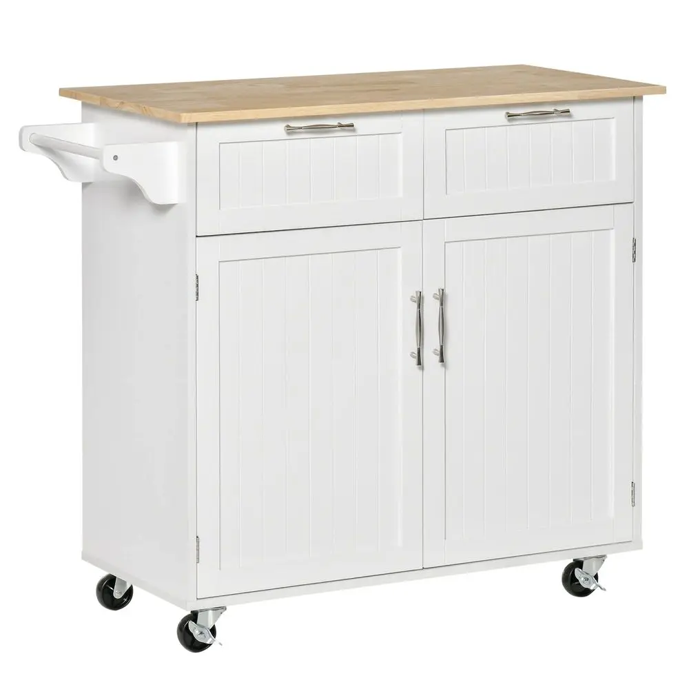 41 Modern Rolling Kitchen Island on Wheels, Utility Cart Storage Trolley with Rubberwood Top amp Drawers, White 1