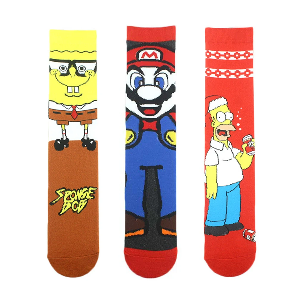 3Pairs Fashion Men Women Funny Socks Ins Personality Hip Hop Print Novelty Crazy Anime Cartoon High Quality Sewing Pattern Socks