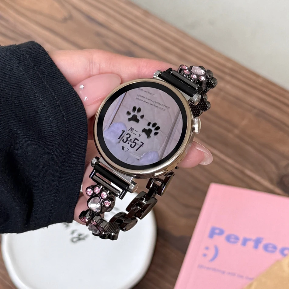 삼성 갤럭시 워치 8 울트라 2 7 6 5 4 44mm 40mm 메탈 스트랩, 화웨이 GT5 프로 42mm 46mm 18mm 20mm 22mm 브레이슬릿용 귀여운 고양이 발 모양 워치밴드