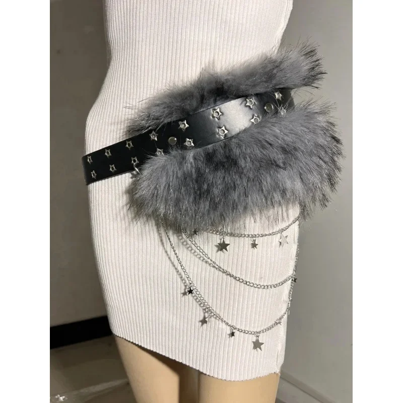 Gray furry XINGX chain belt