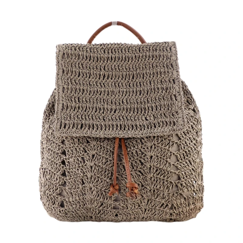 Elegant Women Bag Flap Top Handle Handbag Backpack Double Shoulder Straw Bag Woven Bag for Summer Theme Party