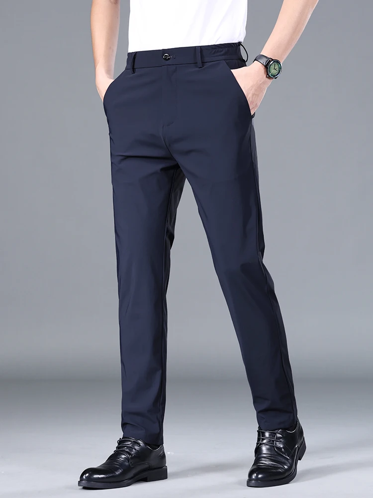 Summer Thin Stretch Trousers Men Elastic Waist Korean Classic Black Gray Blue Business Casual Formal Pants Male Brand 3
