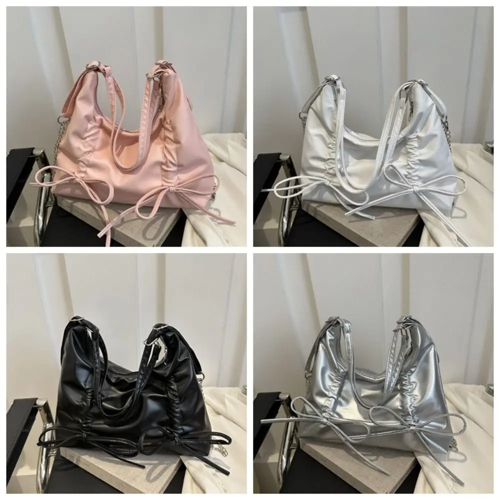 PU Leather Bowknot Shoulder Bag Portable Large Capacity Zipper Girl Crossbody Bag Message Bag Underarm Bag Bow Tote Bag Outdoor