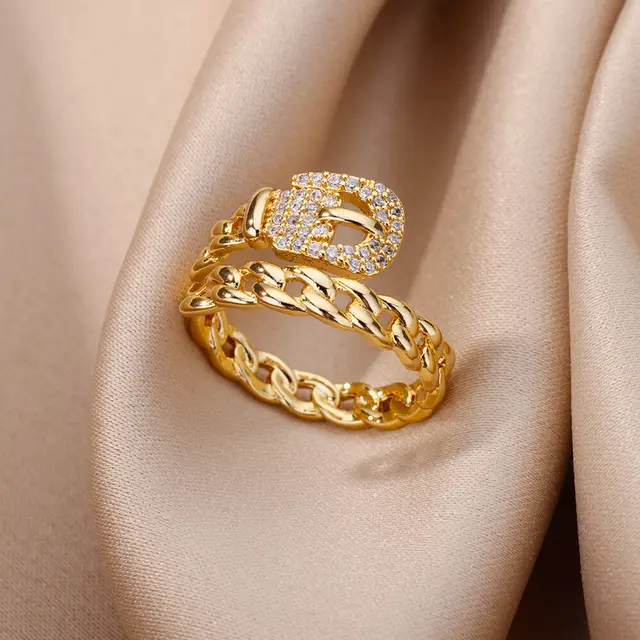 Bagues géométriques de luxe en Zircon pour femmes, en acier inoxydable, couleur or, anneau ouvert, tendance, fête de mariage, bijoux esthétiques, cadeau pour Femme